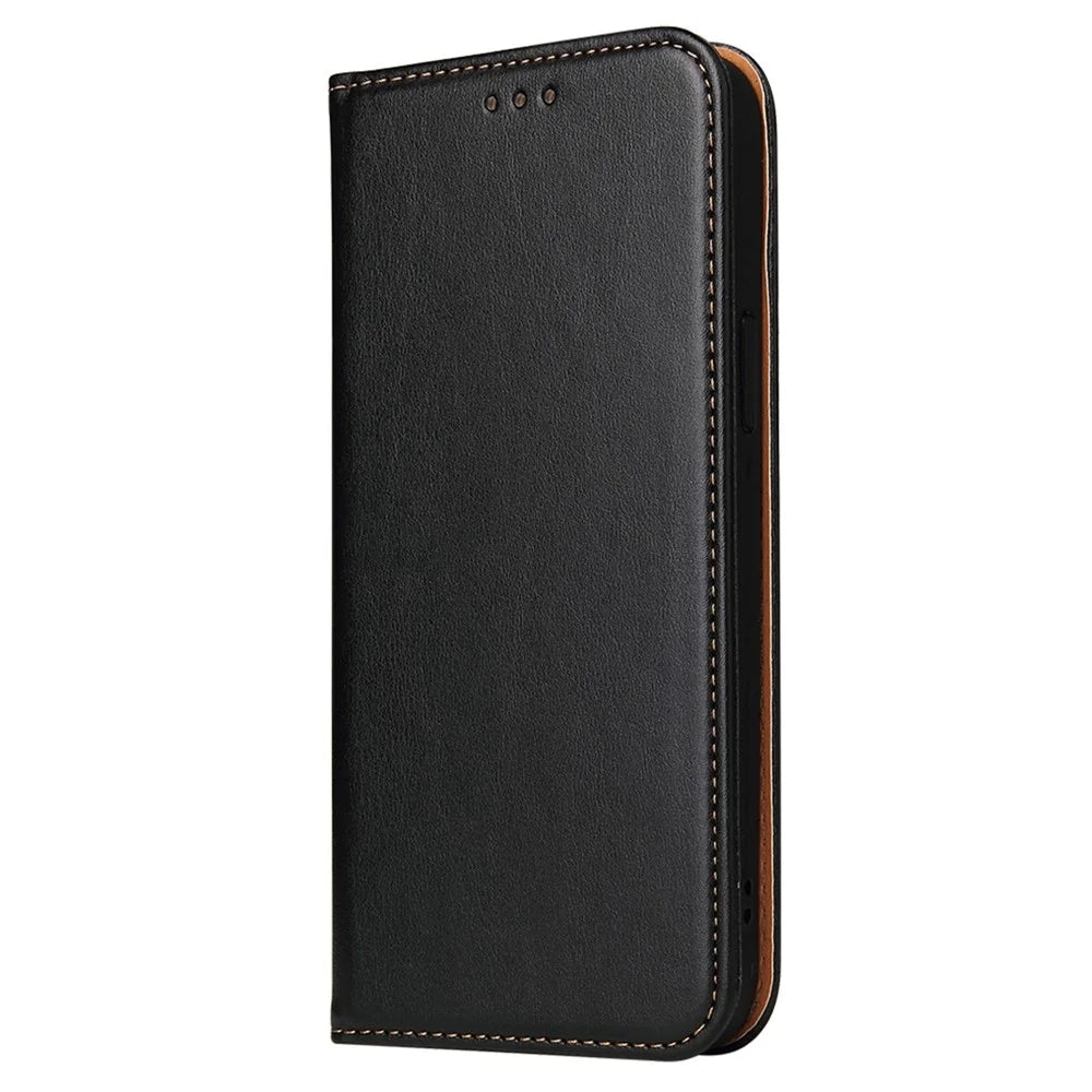 FIERRE SHANN for iPhone 14 Pro Max Cell Phone Case Stand Auto-absorbed Magnetic Closure Flip Wallet Cover PU Leather Phone Shell - Black - 6