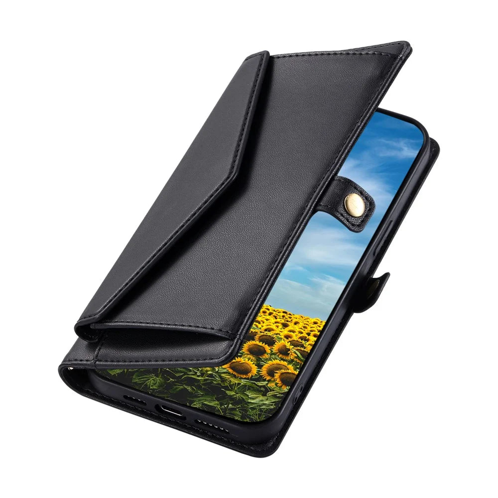 For Nothing Phone (3a) Pro Leather Case with Wrist Strap Wallet Stand Phone Cover - Black - 5