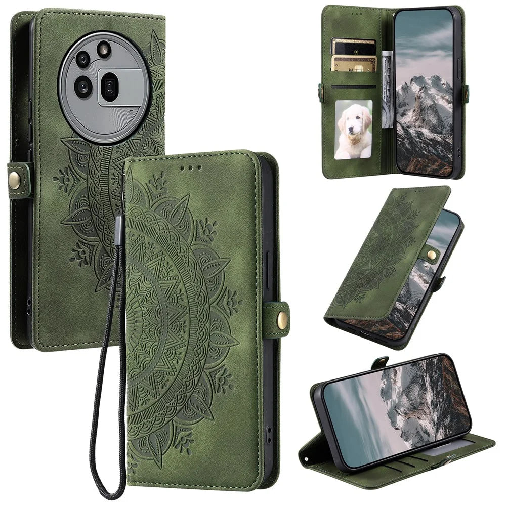 Style 016 For Nothing Phone (3a) Pro Case Skin Feel Totem Imprinted Wallet Leather Phone Cover - Blackish Green - 1