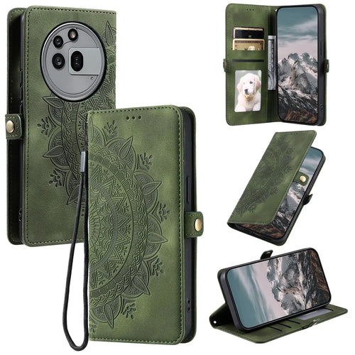 Style 016 For Nothing Phone (3a) Pro Case Skin Feel Totem Imprinted Wallet Leather Phone Cover - Blackish Green - 1