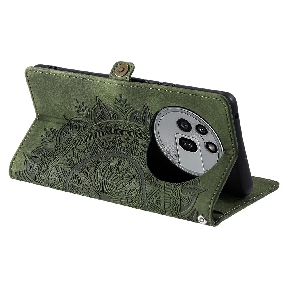 Style 016 For Nothing Phone (3a) Pro Case Skin Feel Totem Imprinted Wallet Leather Phone Cover - Blackish Green - 4