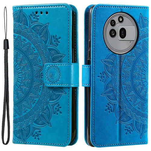 For Nothing Phone (3a) Pro Stand Case Imprinted Totem PU Leather Wallet Phone Cover - Blue - 1