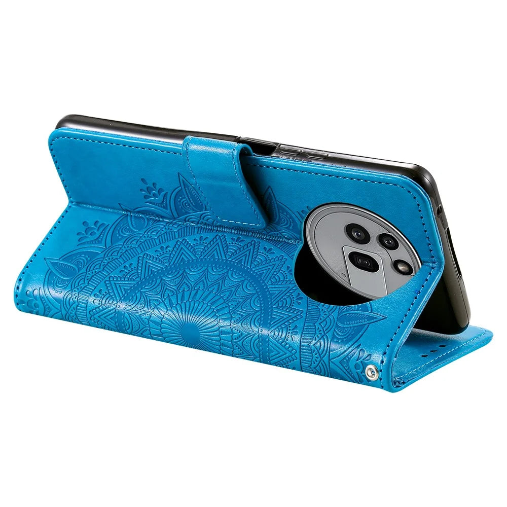 For Nothing Phone (3a) Pro Stand Case Imprinted Totem PU Leather Wallet Phone Cover - Blue - 4