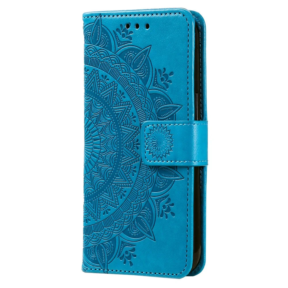 For Nothing Phone (3a) Pro Stand Case Imprinted Totem PU Leather Wallet Phone Cover - Blue - 5