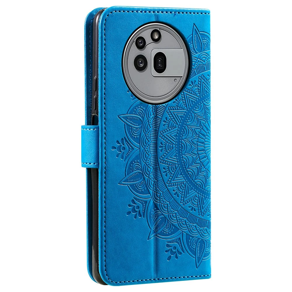 For Nothing Phone (3a) Pro Stand Case Imprinted Totem PU Leather Wallet Phone Cover - Blue - 6