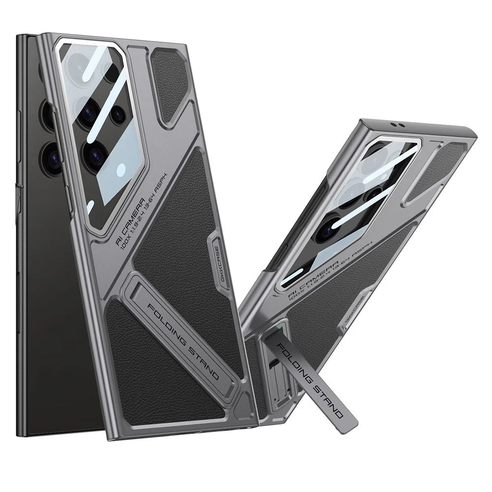 GKK For Samsung Galaxy S24 Ultra Case Shockproof PC + PU Phone Cover with Kickstand Mecha Style - Black  /  Grey - 1