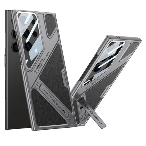 GKK For Samsung Galaxy S24 Ultra Case Shockproof PC + PU Phone Cover with Kickstand Mecha Style - Black  /  Grey - 1
