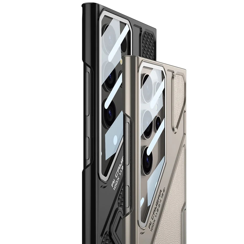 GKK For Samsung Galaxy S24 Ultra Case Shockproof PC + PU Phone Cover with Kickstand Mecha Style - Black  /  Grey - 4