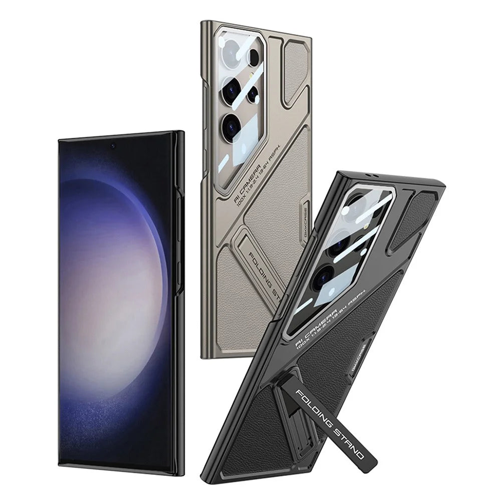 GKK For Samsung Galaxy S24 Ultra Case Shockproof PC + PU Phone Cover with Kickstand Mecha Style - Black  /  Grey - 7
