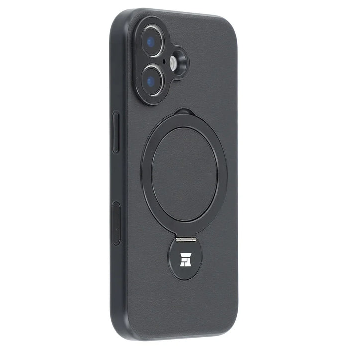 For iPhone 16 Case Kickstand TPU PC Leather Phone Back Cover with AI Button - Black - 1