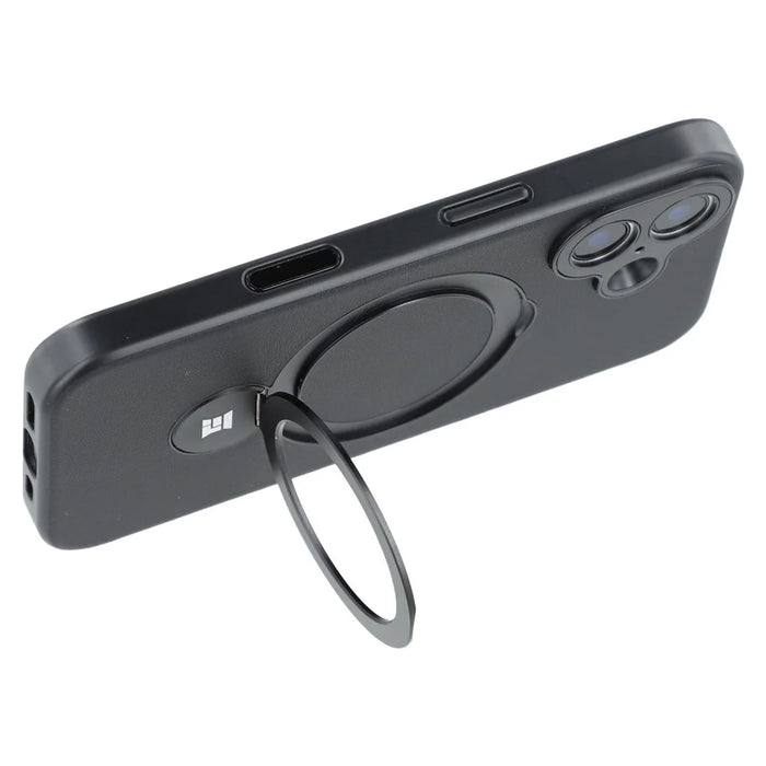 For iPhone 16 Case Kickstand TPU PC Leather Phone Back Cover with AI Button - Black - 6