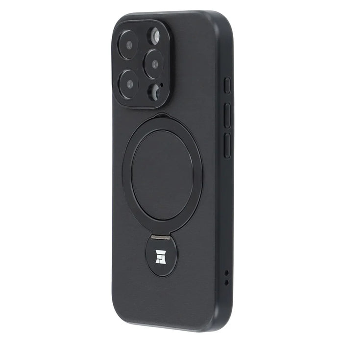 For iPhone 16 Pro Case Kickstand TPU PC Leather Phone Back Cover with AI Button - Black - 4