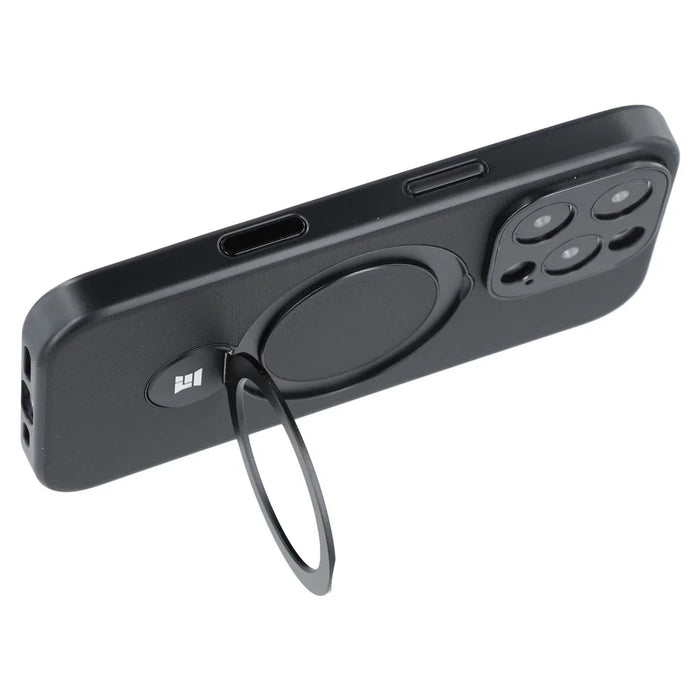For iPhone 16 Pro Case Kickstand TPU PC Leather Phone Back Cover with AI Button - Black - 6
