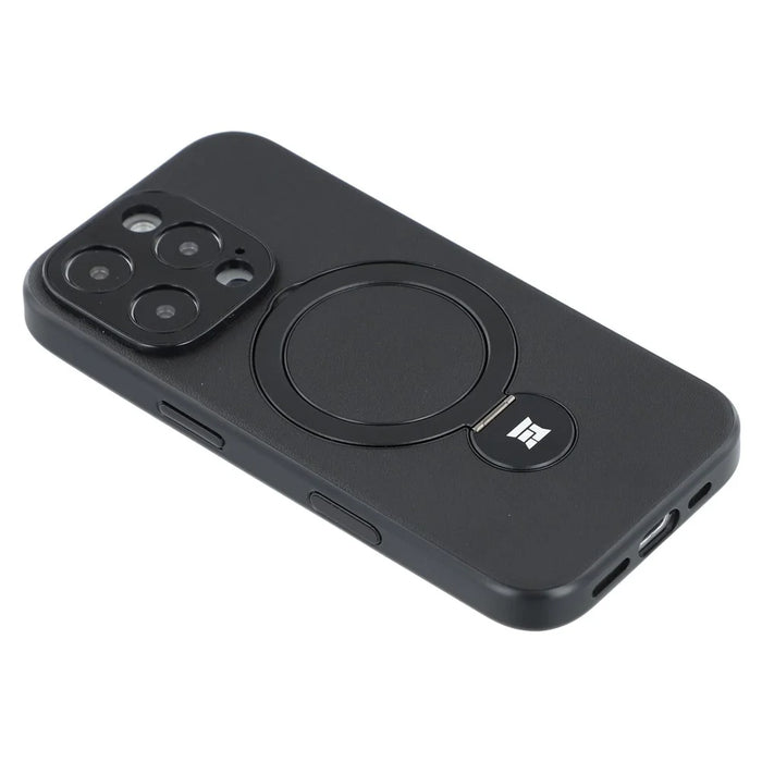 For iPhone 16 Pro Case Kickstand TPU PC Leather Phone Back Cover with AI Button - Black - 7
