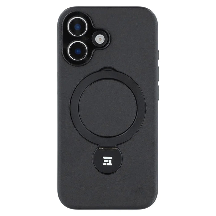 For iPhone 16 Plus Case Kickstand TPU PC Leather Phone Back Cover with AI Button - Black - 3