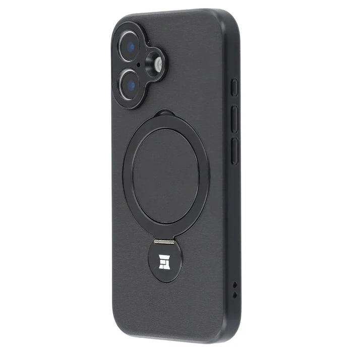 For iPhone 16 Plus Case Kickstand TPU PC Leather Phone Back Cover with AI Button - Black - 4