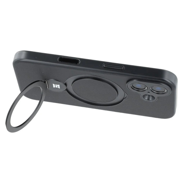 For iPhone 16 Plus Case Kickstand TPU PC Leather Phone Back Cover with AI Button - Black - 5