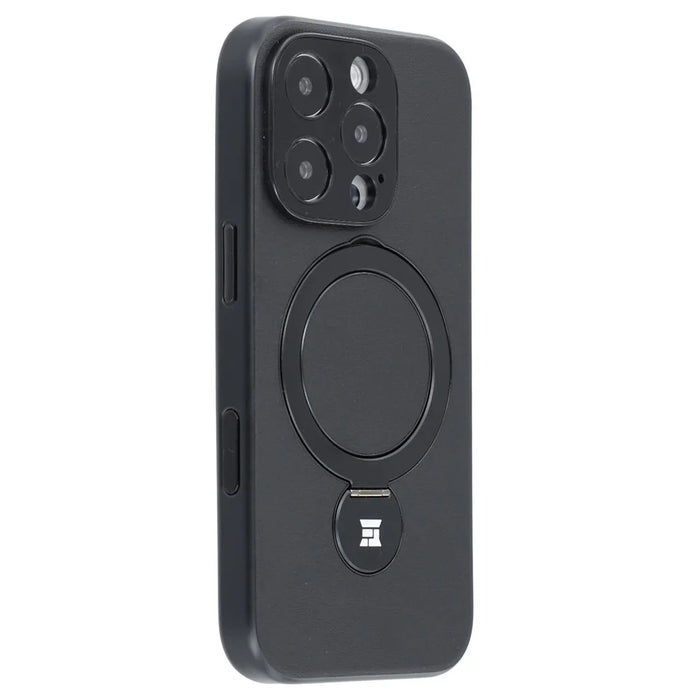 For iPhone 16 Pro Max Case Kickstand TPU PC Leather Phone Back Cover with AI Button - Black - 1