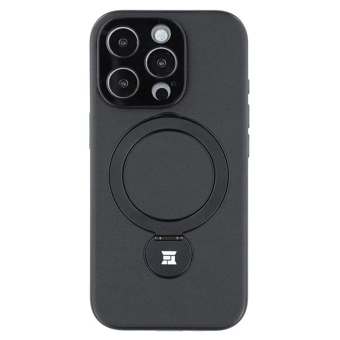 For iPhone 16 Pro Max Case Kickstand TPU PC Leather Phone Back Cover with AI Button - Black - 3