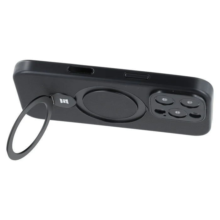 For iPhone 16 Pro Max Case Kickstand TPU PC Leather Phone Back Cover with AI Button - Black - 5