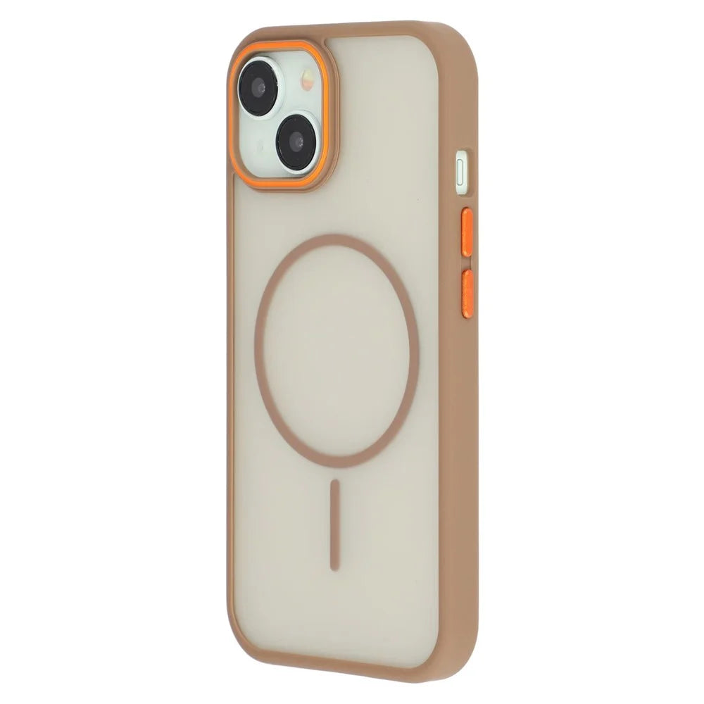 For iPhone 15 Plus Magnetic Case Skin Touch TPU + PC Phone Back Cover - Brown - 4