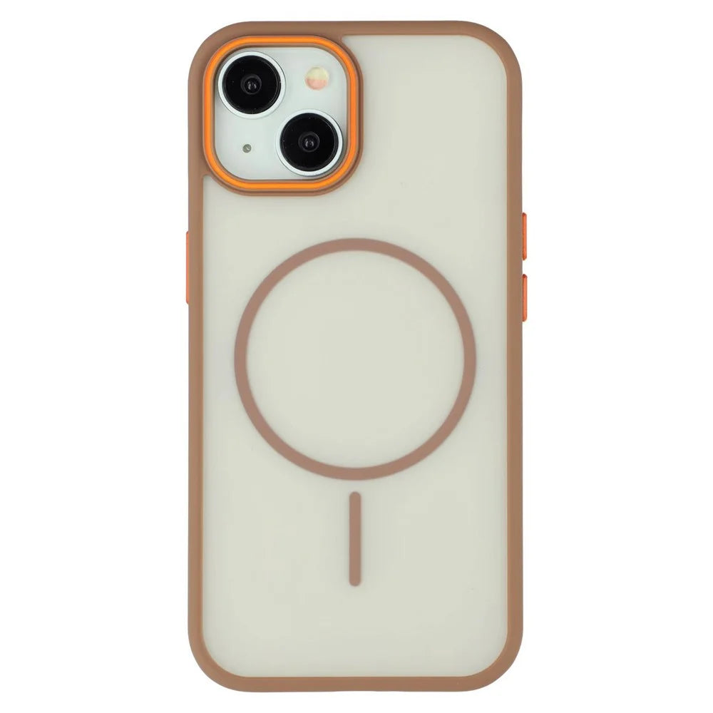 For iPhone 14 Plus Magnetic Case Skin Touch TPU + PC Phone Back Cover - Brown - 3