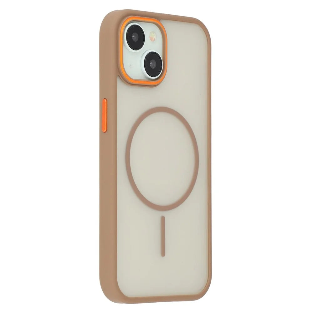 For iPhone 14  /  13 Magnetic Case Skin Touch TPU + PC Phone Back Cover - Brown - 1