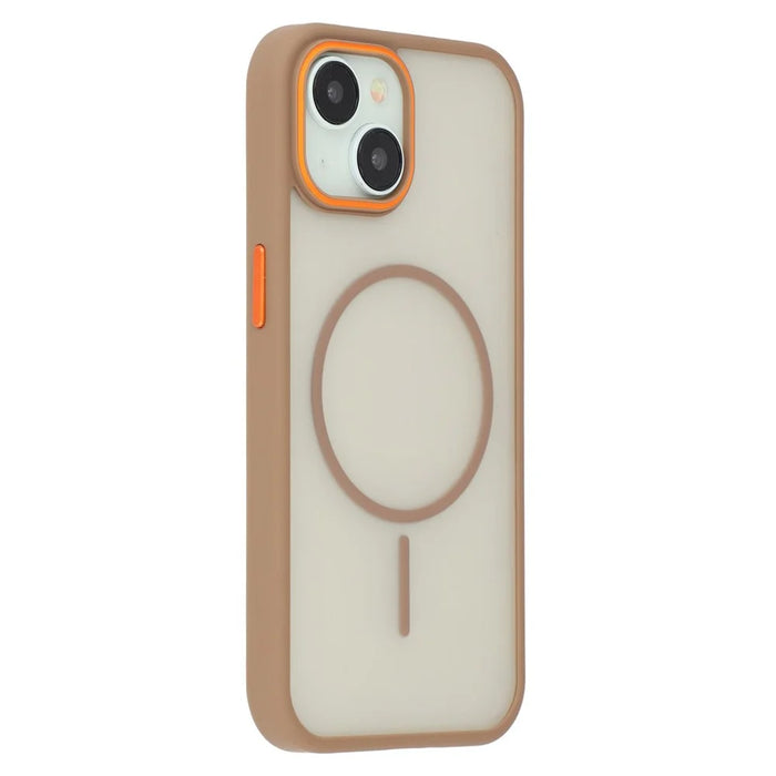 For iPhone 14  /  13 Magnetic Case Skin Touch TPU + PC Phone Back Cover - Brown - 1