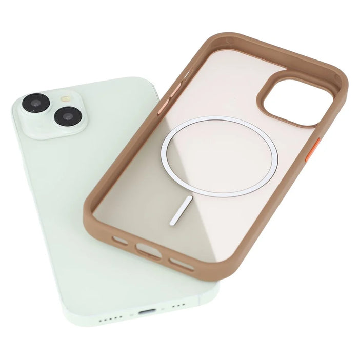 For iPhone 14  /  13 Magnetic Case Skin Touch TPU + PC Phone Back Cover - Brown - 5