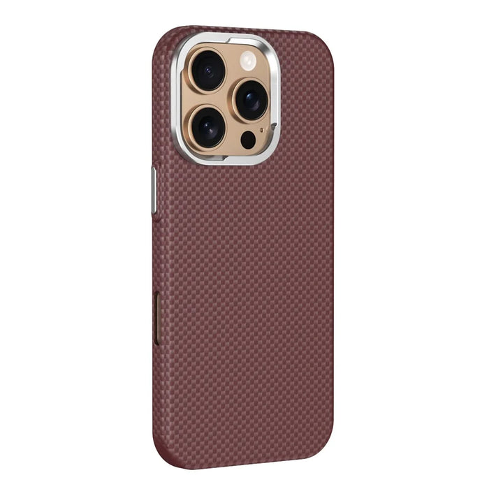 GKK For iPhone 16 Pro Case Compatible with MagSafe Metal + PC Phone Back Cover Carbon Fiber Texture - Red  /  Black - 1
