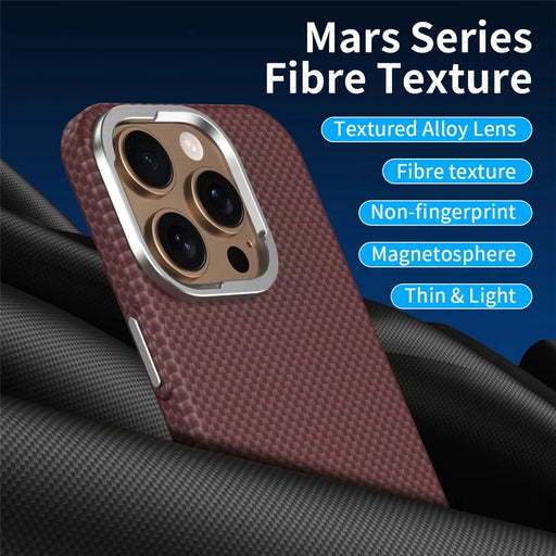 GKK For iPhone 16 Pro Case Compatible with MagSafe Metal + PC Phone Back Cover Carbon Fiber Texture - Red  /  Black - 2