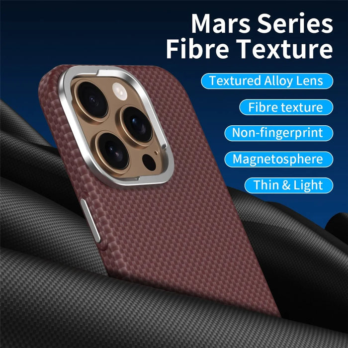 GKK For iPhone 16 Pro Case Compatible with MagSafe Metal + PC Phone Back Cover Carbon Fiber Texture - Red  /  Black - 2