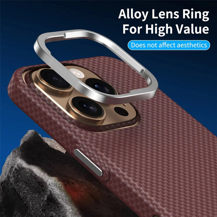 GKK For iPhone 16 Pro Case Compatible with MagSafe Metal + PC Phone Back Cover Carbon Fiber Texture - Red  /  Black - 4