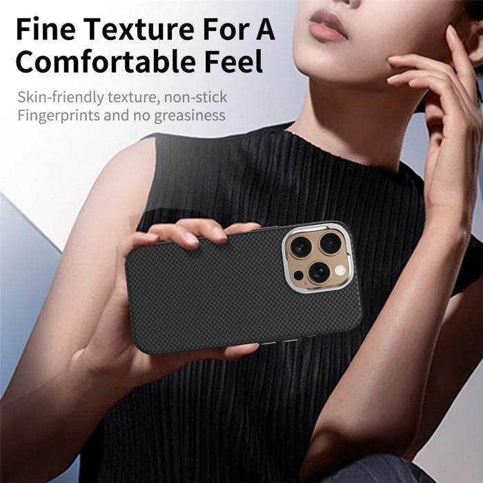 GKK For iPhone 16 Pro Case Compatible with MagSafe Metal + PC Phone Back Cover Carbon Fiber Texture - Red  /  Black - 5