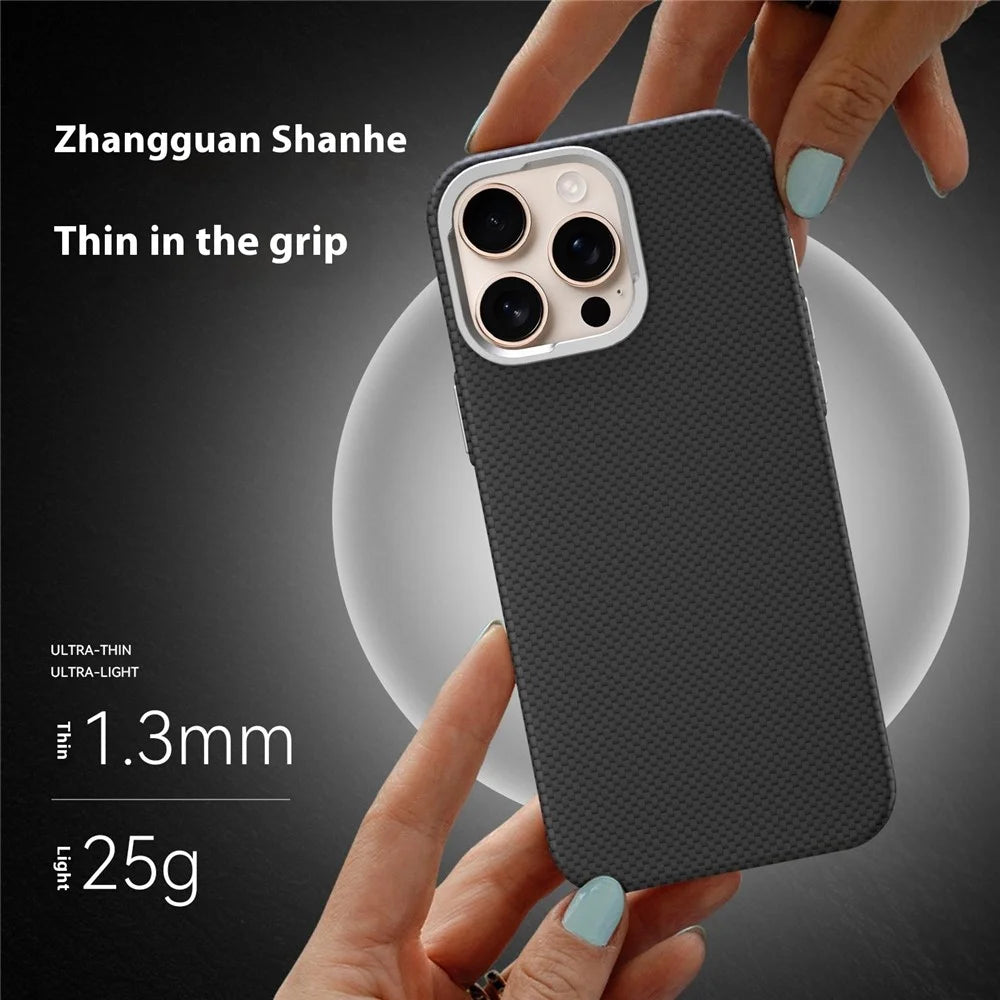GKK For iPhone 16 Case Compatible with MagSafe Metal + PC Phone Back Cover Carbon Fiber Texture - Black - 2