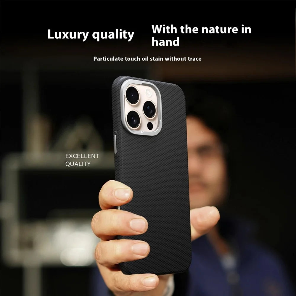 GKK For iPhone 16 Case Compatible with MagSafe Metal + PC Phone Back Cover Carbon Fiber Texture - Black - 5