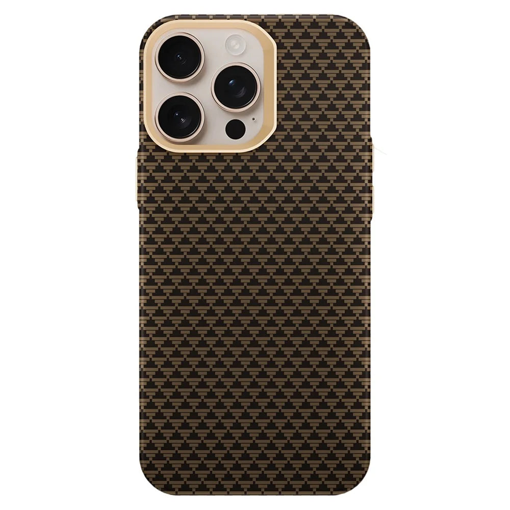 GKK BTGD For iPhone 16 Pro Case Woven Texture Compatible with MagSafe Metal + PC Phone Back Cover - Gold - 1
