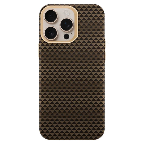 GKK BTGD For iPhone 16 Pro Case Woven Texture Compatible with MagSafe Metal + PC Phone Back Cover - Gold - 1
