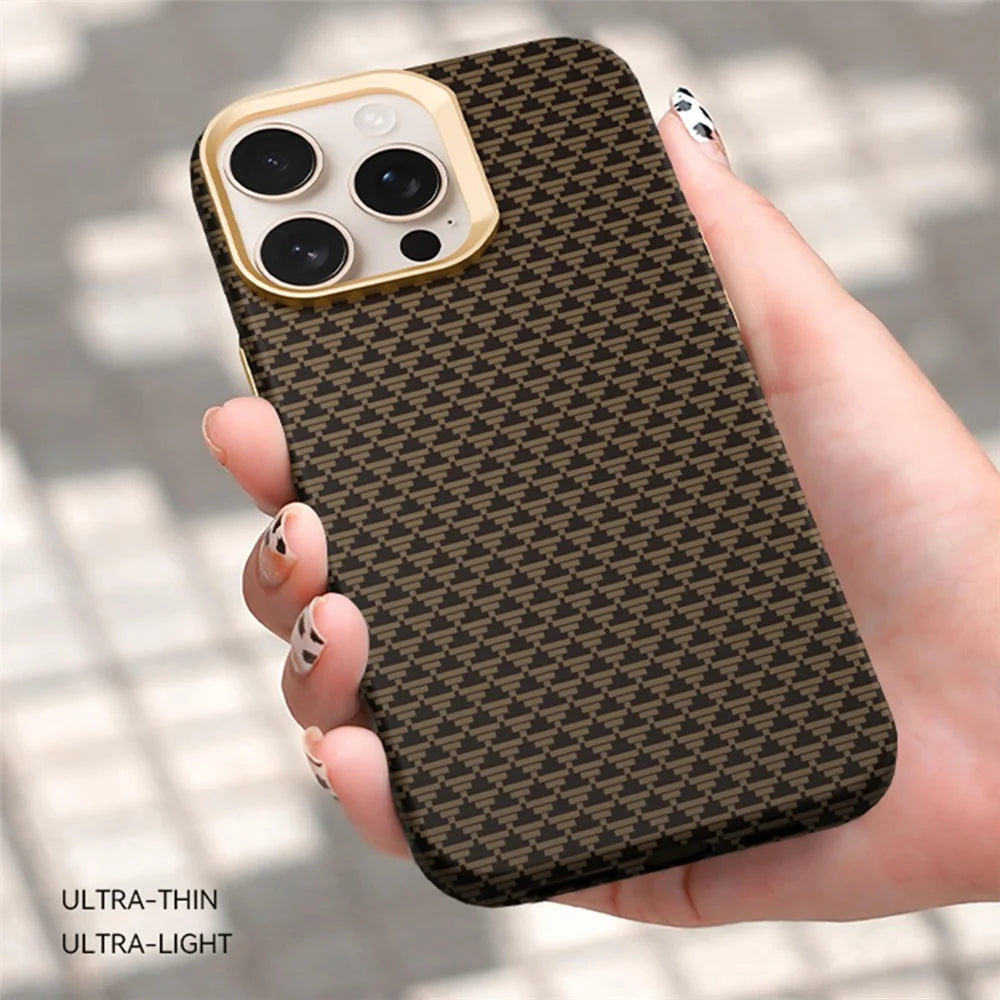 GKK BTGD For iPhone 16 Pro Case Woven Texture Compatible with MagSafe Metal + PC Phone Back Cover - Gold - 2