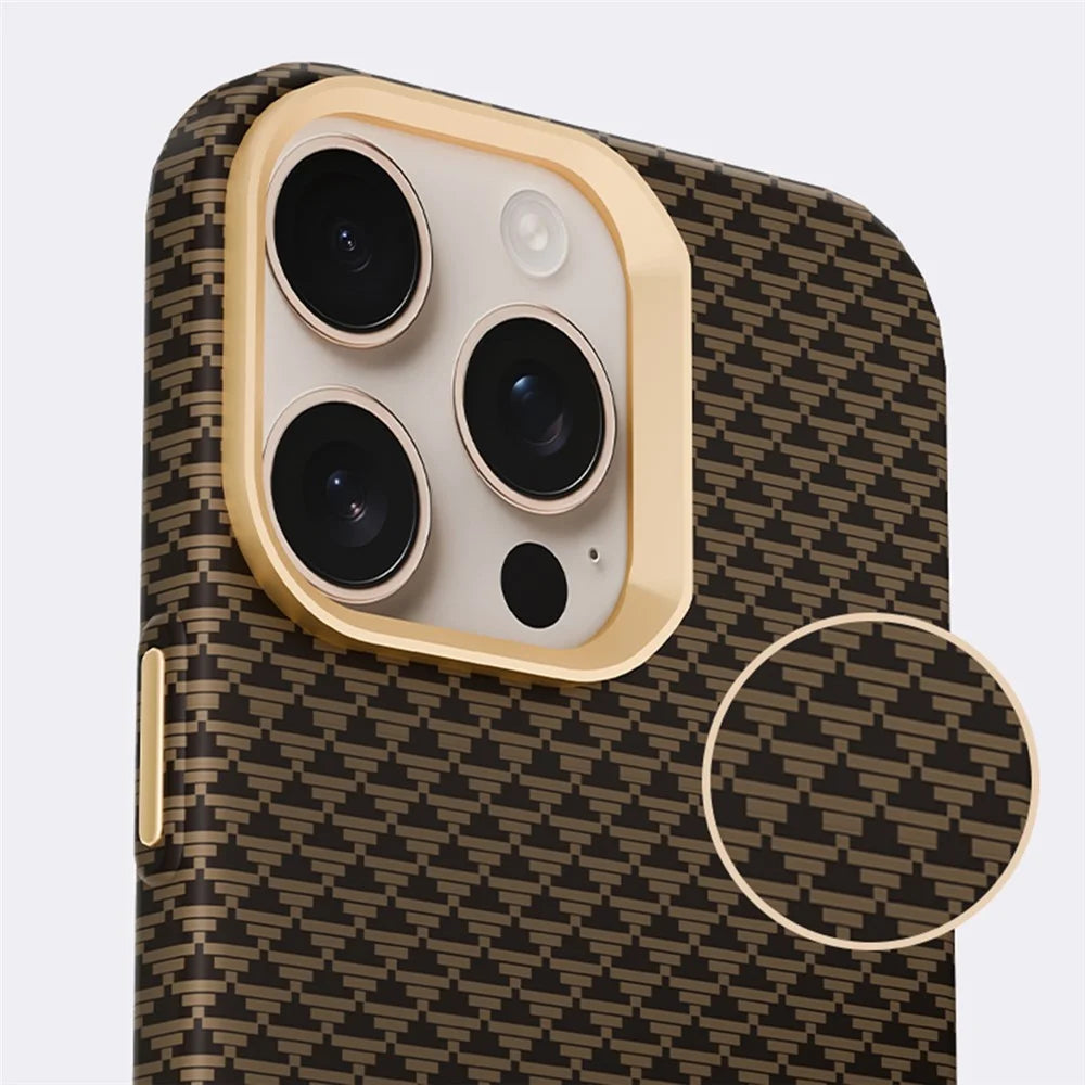 GKK BTGD For iPhone 16 Pro Max Case Woven Texture Compatible with MagSafe Metal + PC Phone Back Cover - Gold - 5