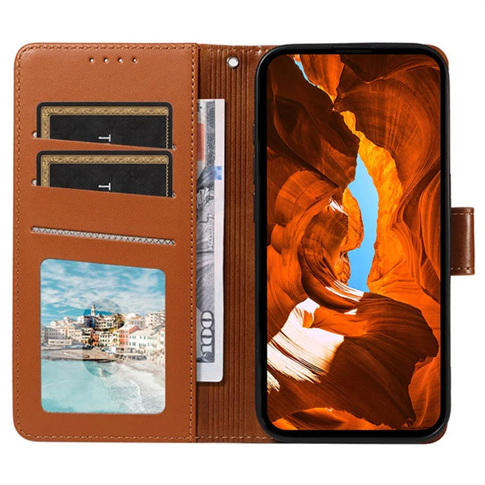 For Google Pixel 9a Case RFID Blocking Leather Wallet Flip Phone Cover with Wrist Strap - Light Brown - 2