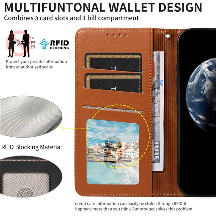 For Google Pixel 9a Case RFID Blocking Leather Wallet Flip Phone Cover with Wrist Strap - Light Brown - 4