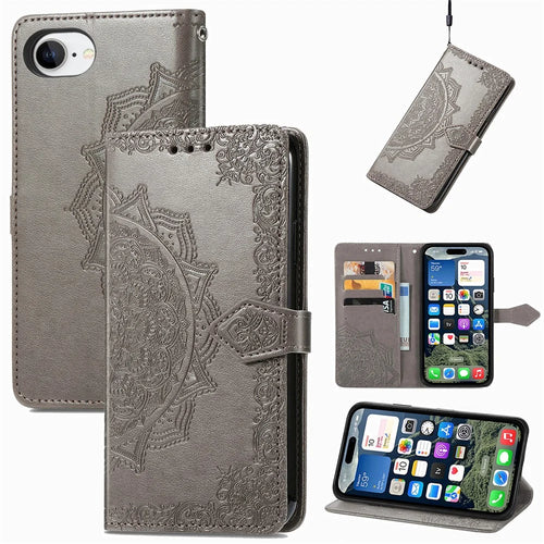 For Samsung Galaxy A26 5G Wallet Case Mandala Flower Leather Phone Cover Stand - Grey - 1