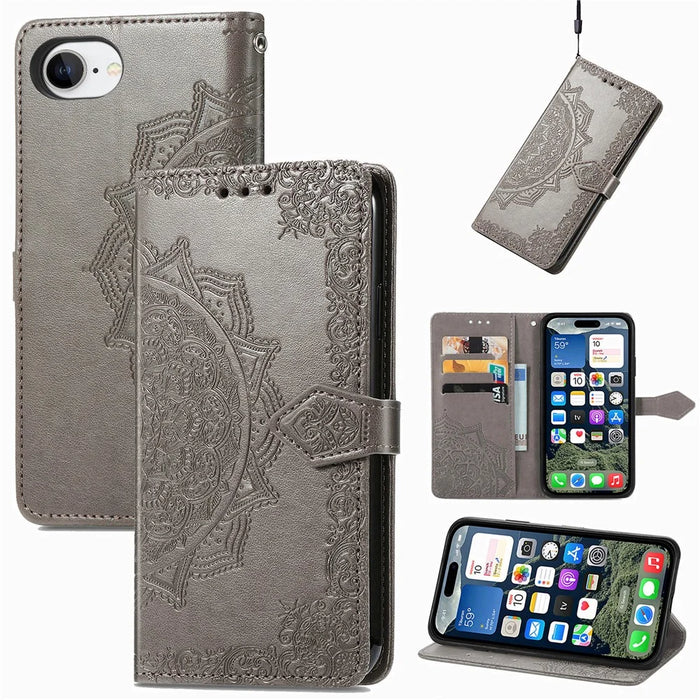 For Samsung Galaxy A26 5G Wallet Case Mandala Flower Leather Phone Cover Stand - Grey - 1