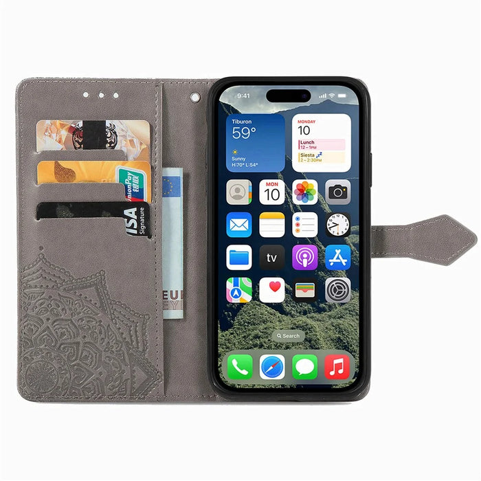For Samsung Galaxy A26 5G Wallet Case Mandala Flower Leather Phone Cover Stand - Grey - 3