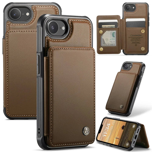 CASEME For iPhone 17e / 16e Phone Case  C22 Leather Back Cover with RFID Blocking Card Slots - Brown - 1