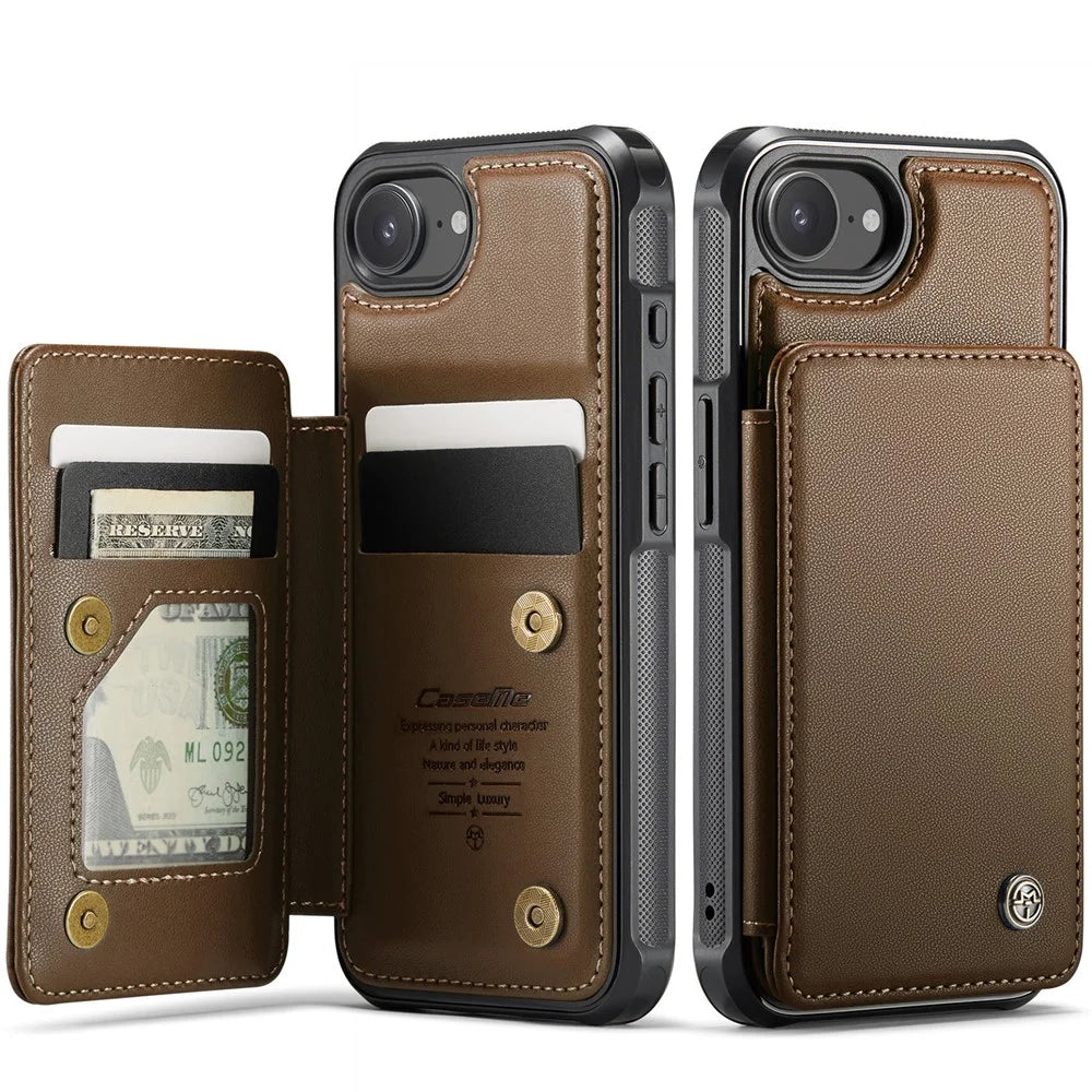 CASEME For iPhone 17e / 16e Phone Case  C22 Leather Back Cover with RFID Blocking Card Slots - Brown - 2