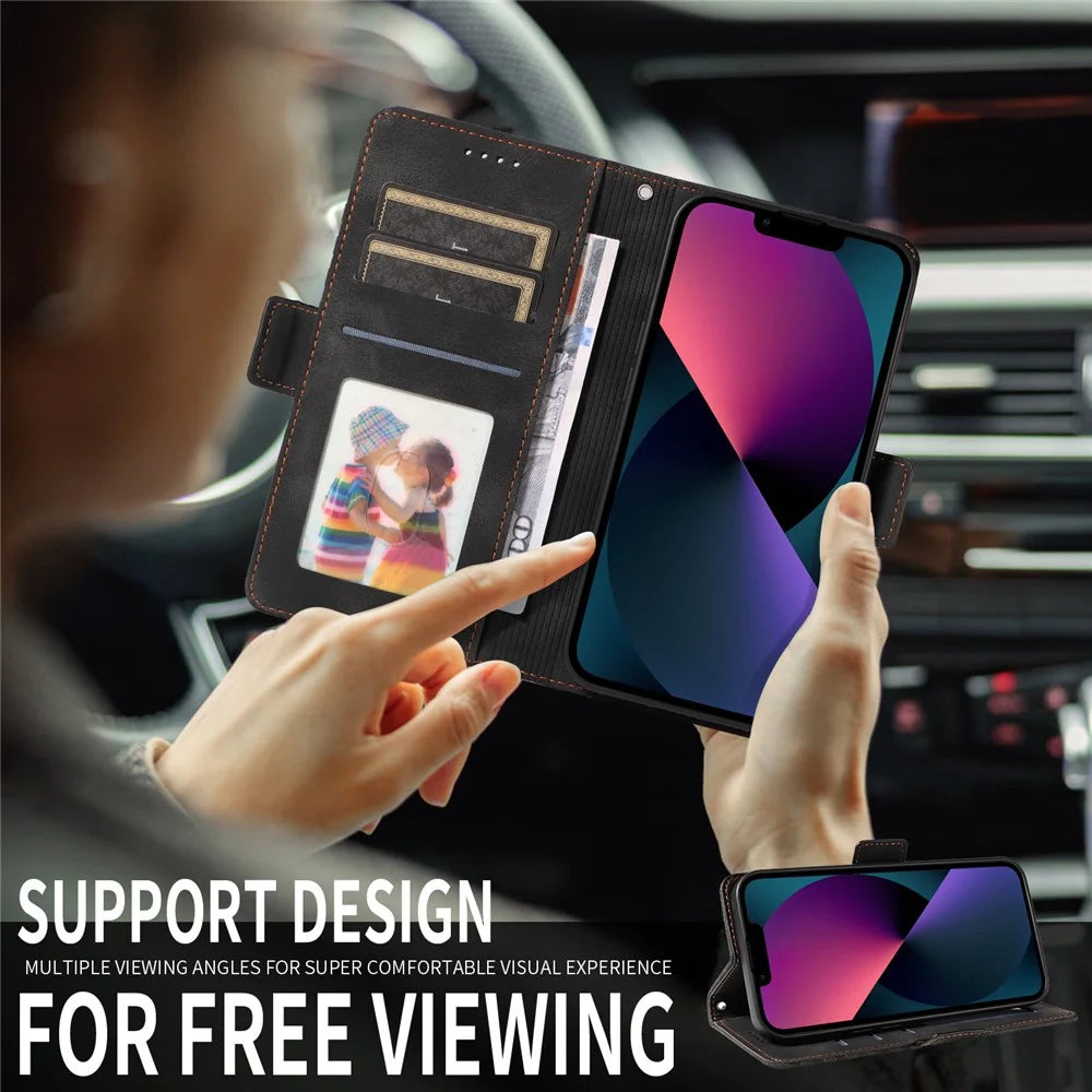 For Samsung Galaxy F06 5G Leather Cases Wallet Rhombus Imprinted Phone Cover Stand with Strap - Black - 6