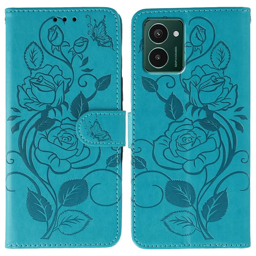 For HMD Pulse Pro Case Wallet Stand Imprinted Rose Butterfly PU Leather Phone Cover - Blue - 1