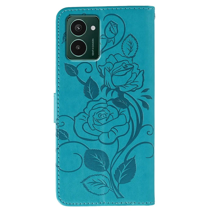 For HMD Pulse Pro Case Wallet Stand Imprinted Rose Butterfly PU Leather Phone Cover - Blue - 5